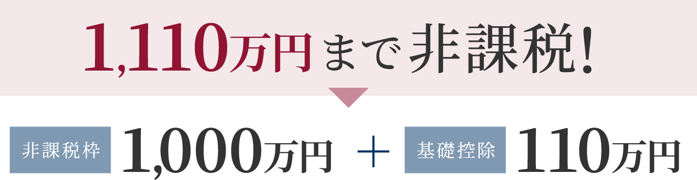 1,110万円まで非課税! 非課税枠1,000万円+基礎控除110万円